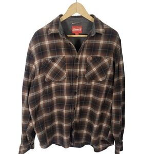 Coleman XL Fall Flannel Shirt Brown Plaid Long Sleeve Outdoor Camping Menswear